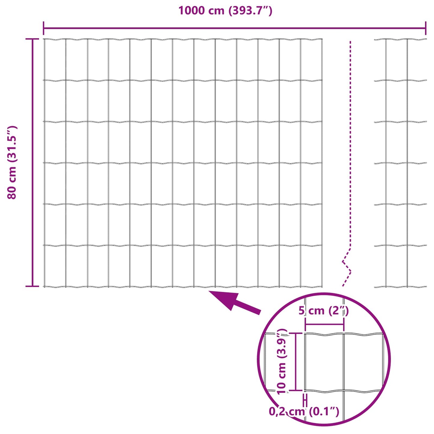 vidaXL Zaun mit Pfosten Silber 0,8 x 10 m Stahl