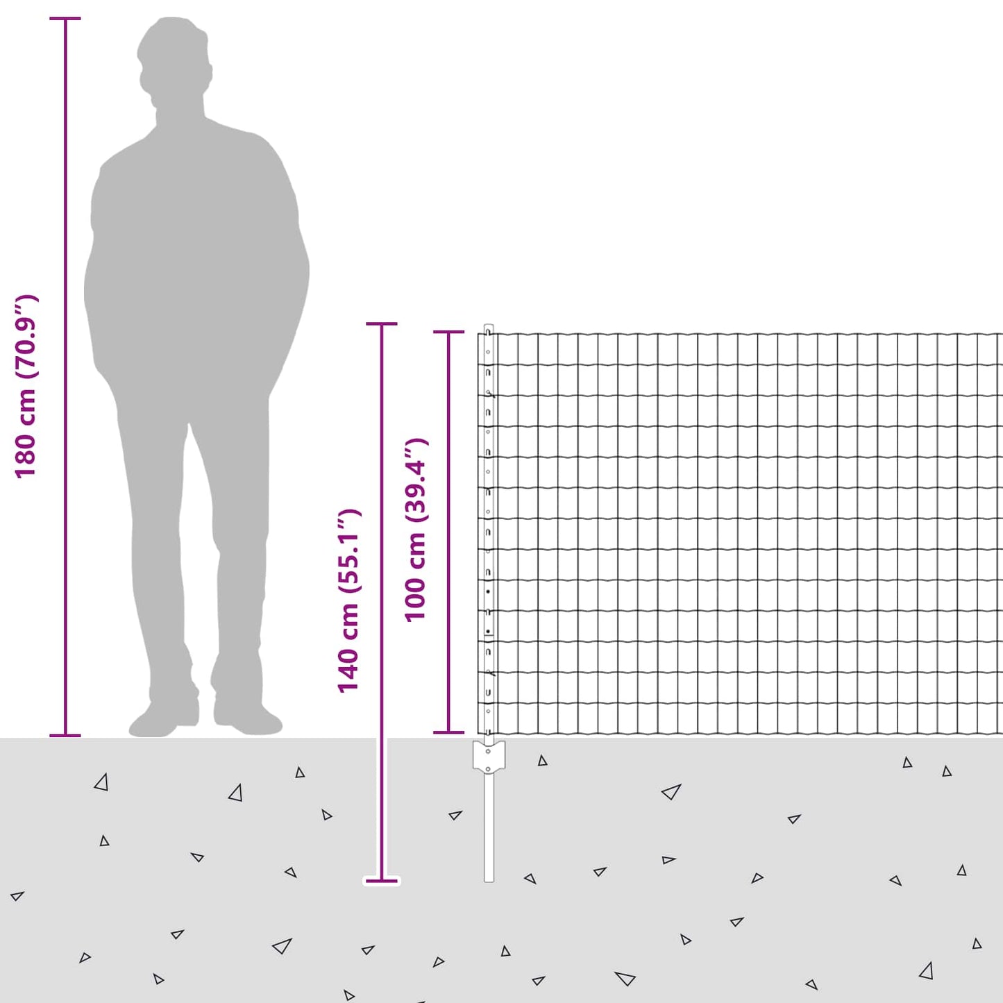 Zaun mit Pfosten Silber 1 x 25 m Stahl