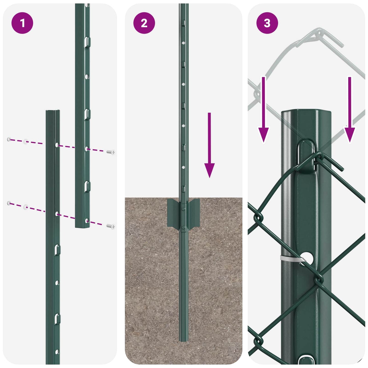vidaXL Zaun mit Pfosten Grün 1,4 x 10 m Stahl und PVC