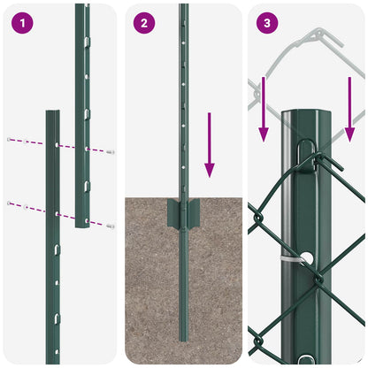 vidaXL Zaun mit Pfosten Grün 1,4 x 10 m Stahl und PVC
