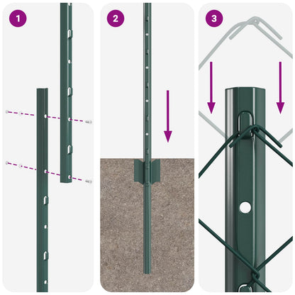 vidaXL Zaun mit Pfosten Grün 1 x 10 m Stahl und PVC