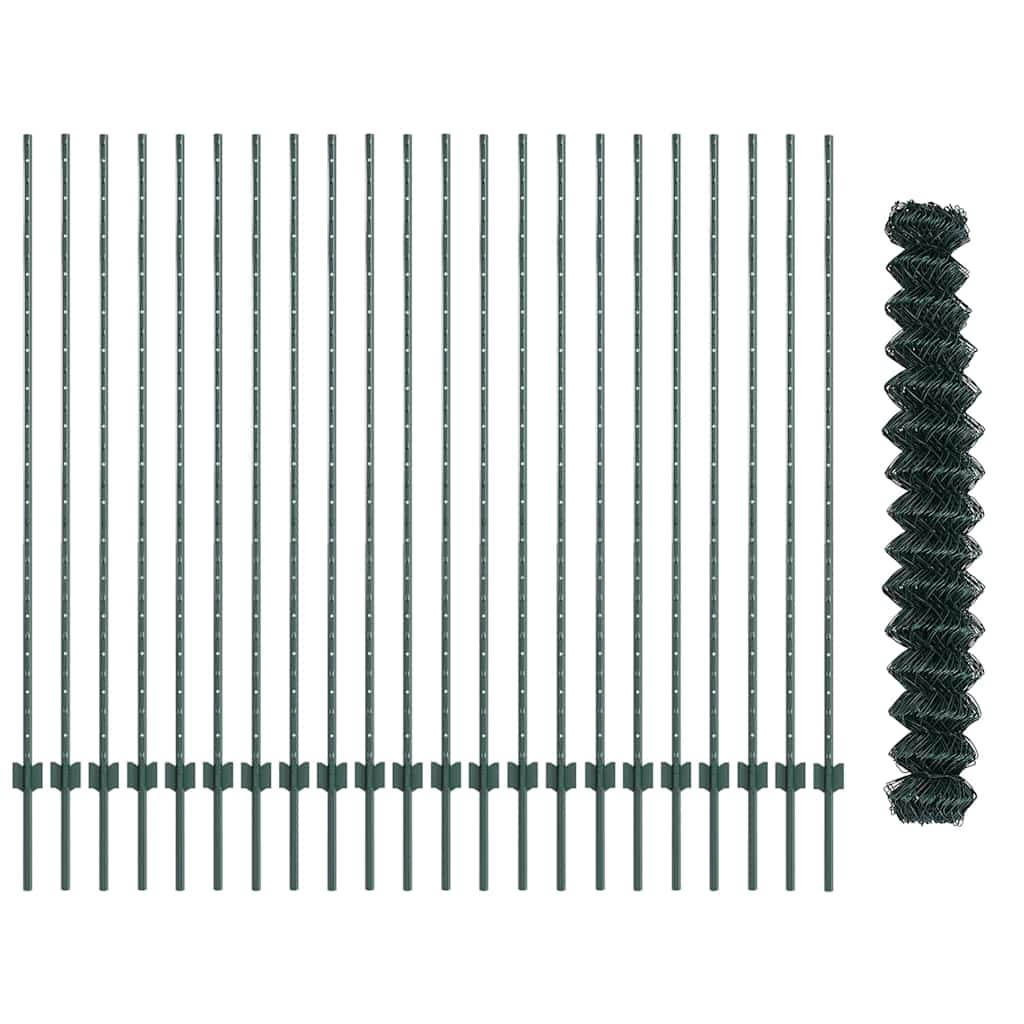 vidaXL Clôture avec poteaux vert 1,5 x 25 m Acier