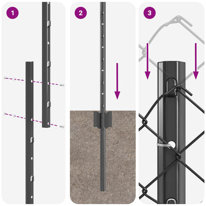 Zaun mit Pfosten Grau 1,2 x 10 m Stahl und PVC