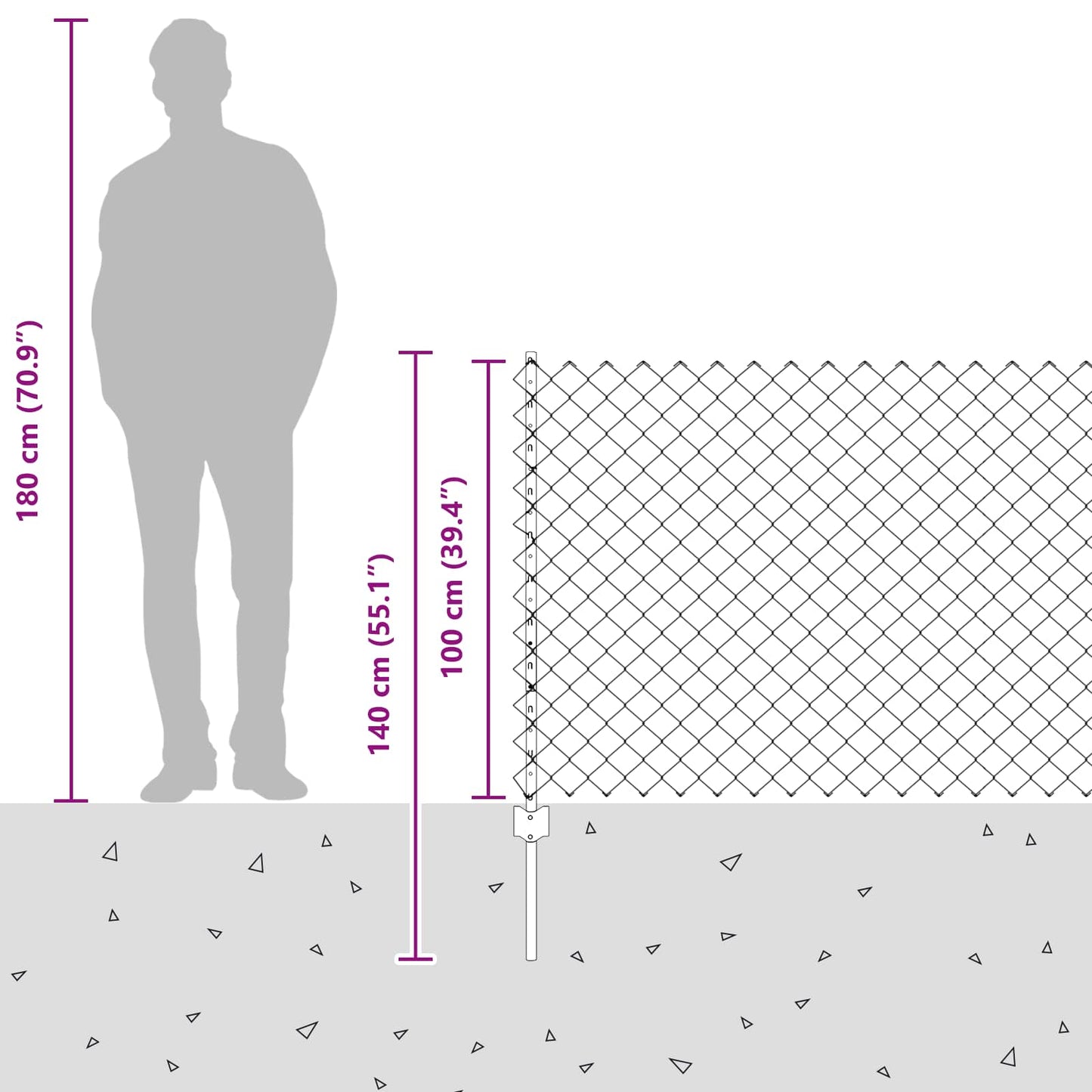 Zaun mit Pfosten Grau 1 x 25 m Stahl