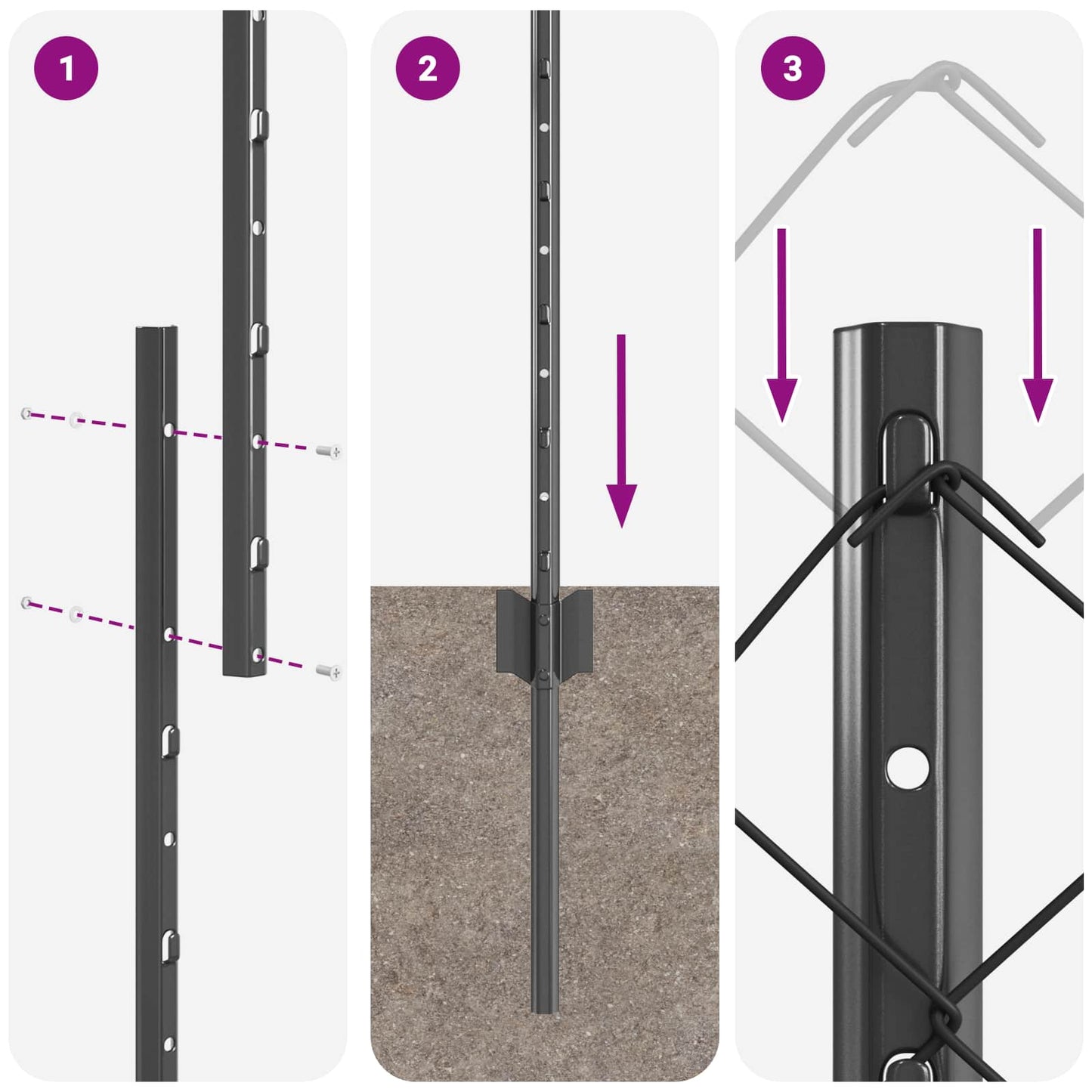 Zaun mit Pfosten Grau 1.6 x 25 m Stahl und PVC