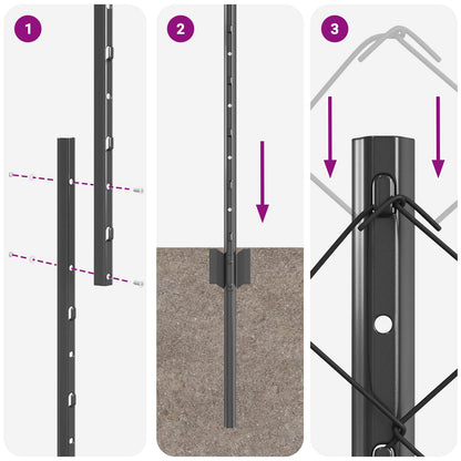 Zaun mit Pfosten Grau 1.6 x 25 m Stahl und PVC