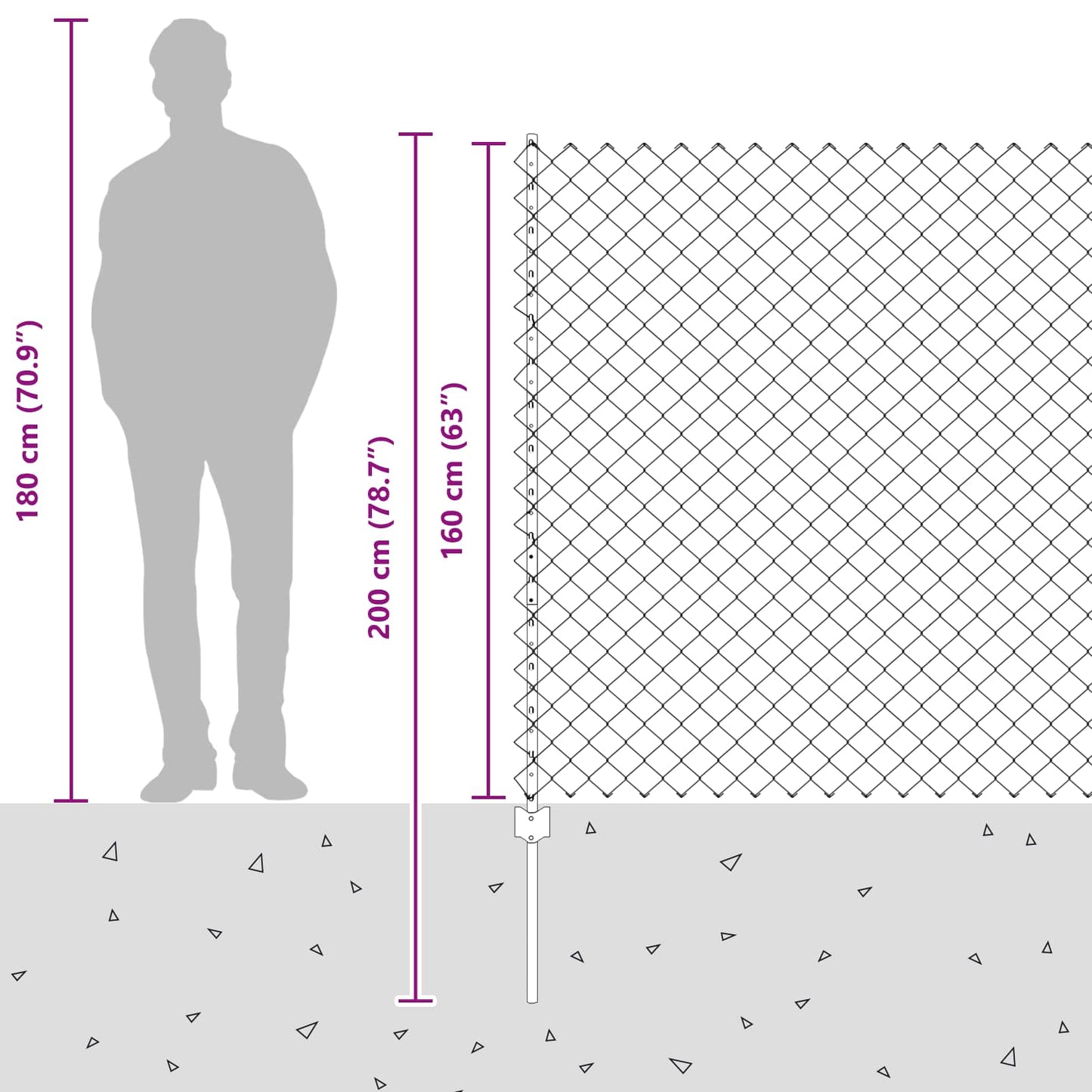 Zaun mit Pfosten Grau 1.6 x 25 m Stahl und PVC