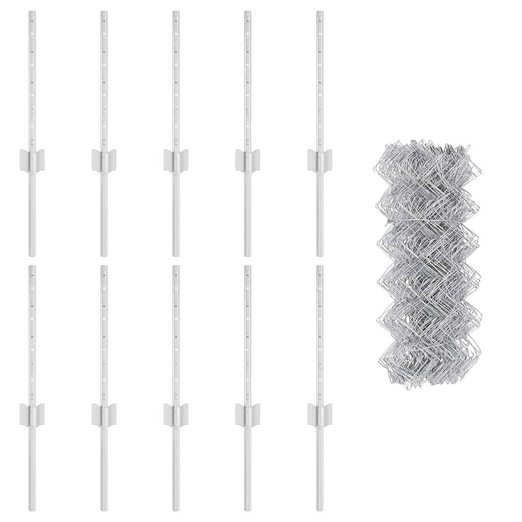 Zaun mit Pfosten Silber 0,4 x 10 m Stahl