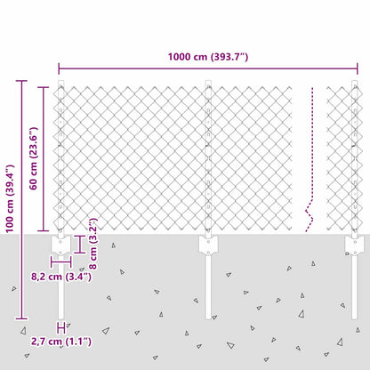 vidaXL Zaun mit Pfosten Silber 0,6 x 10 m Stahl