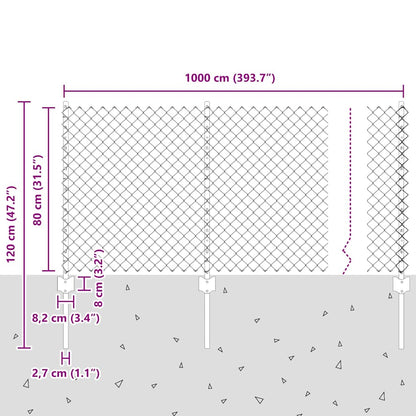 vidaXL Zaun mit Pfosten Silber 0,8 x 10 m Stahl