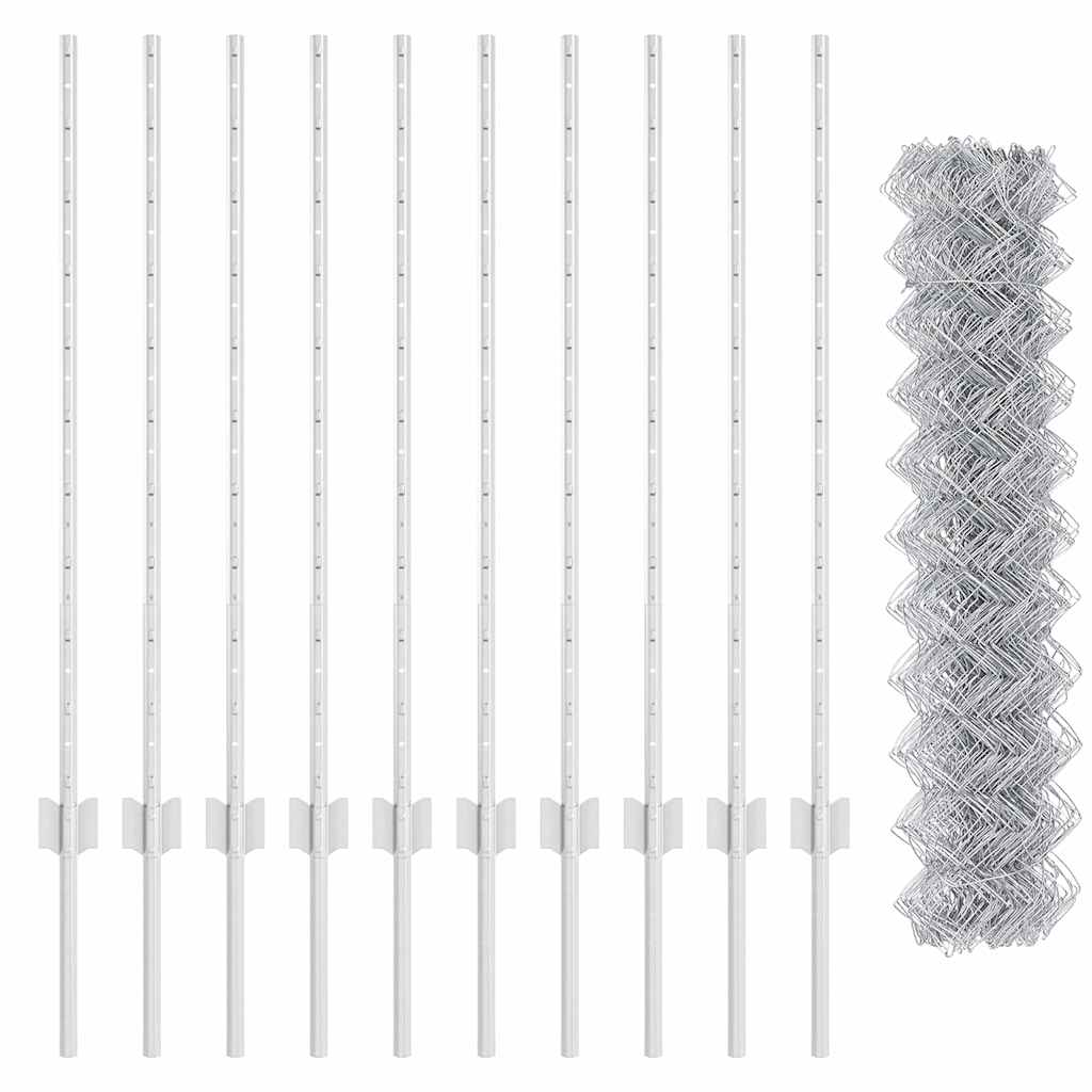 Zaun mit Pfosten Silber 1 x 10 m Stahl