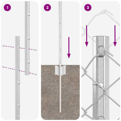 Zaun mit Pfosten Silber 1 x 10 m Stahl