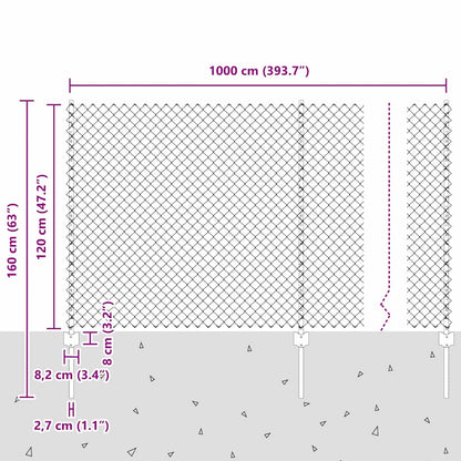 vidaXL Zaun mit Pfosten Silber 1,2 x 10 m Stahl