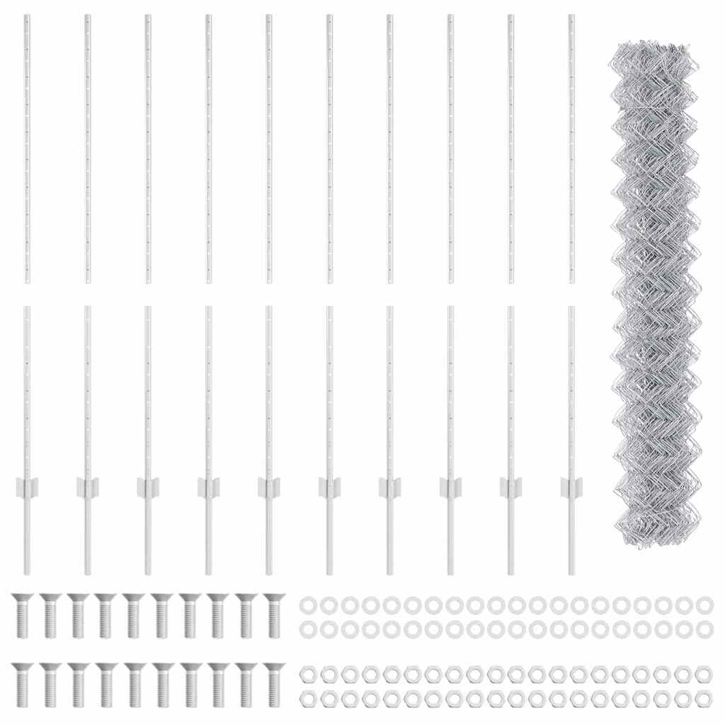 vidaXL Zaun mit Pfosten Silber 1,4 x 10 m Stahl