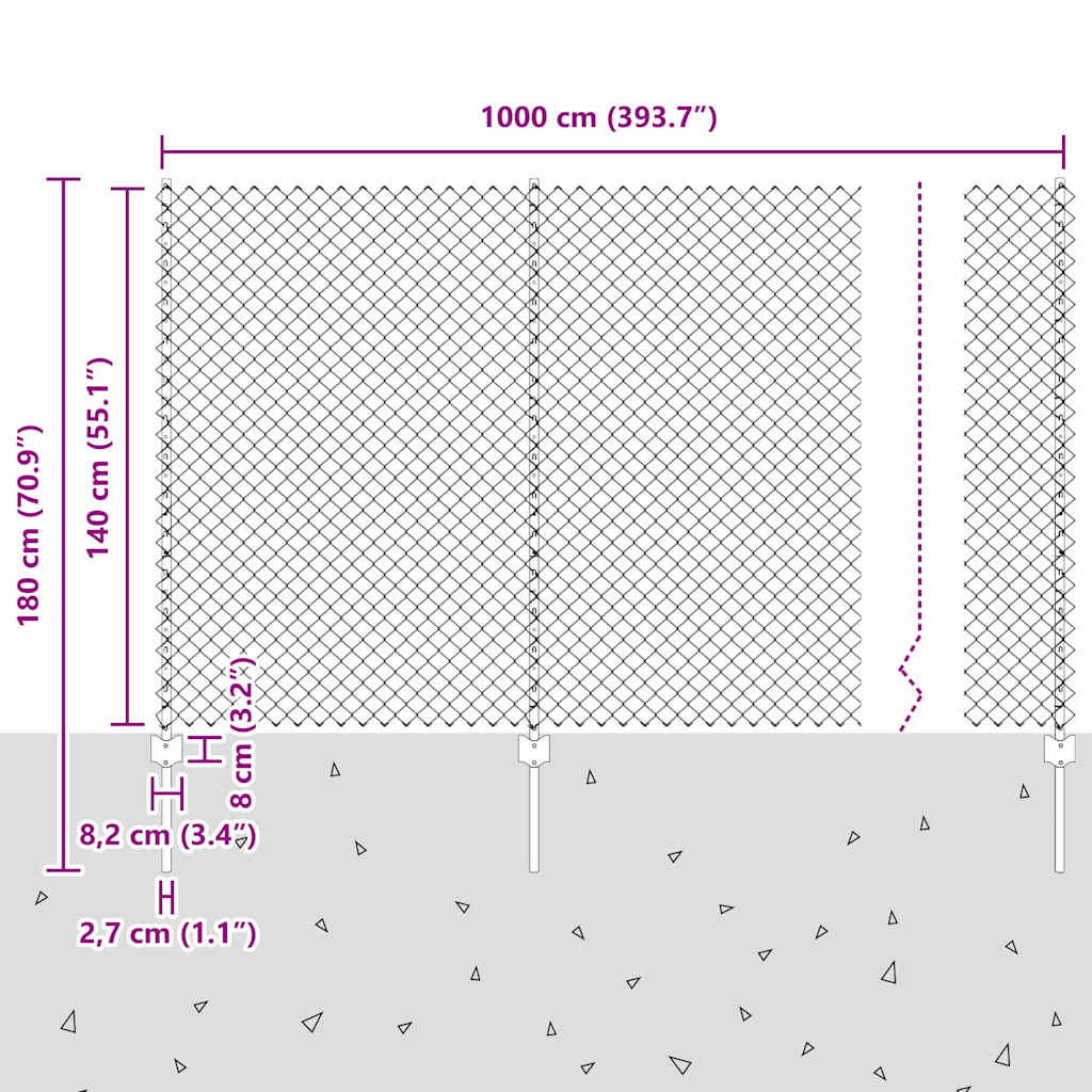 vidaXL Zaun mit Pfosten Silber 1,4 x 10 m Stahl