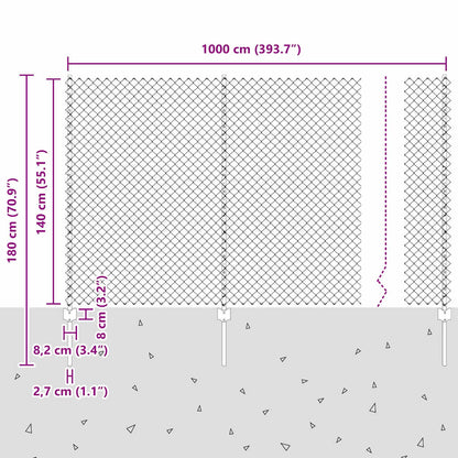 vidaXL Zaun mit Pfosten Silber 1,4 x 10 m Stahl