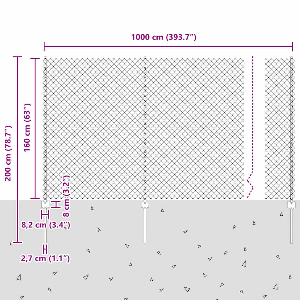 vidaXL Zaun mit Pfosten Silber 1,6 x 10 m Stahl