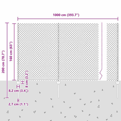 vidaXL Zaun mit Pfosten Silber 1,6 x 10 m Stahl