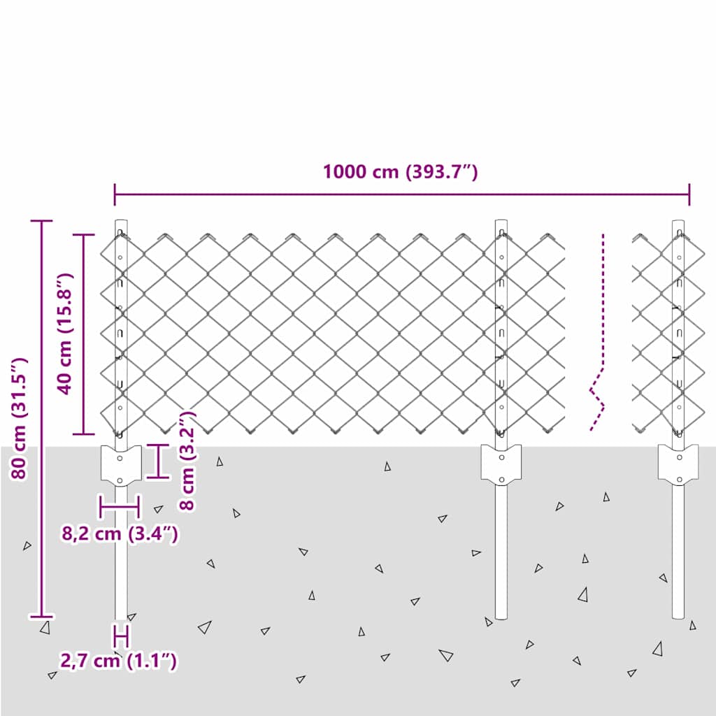 vidaXL Zaun mit Pfosten Silber 0,4 x 10 m Stahl