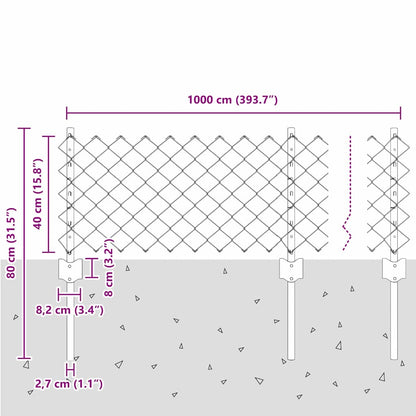 vidaXL Zaun mit Pfosten Silber 0,4 x 10 m Stahl