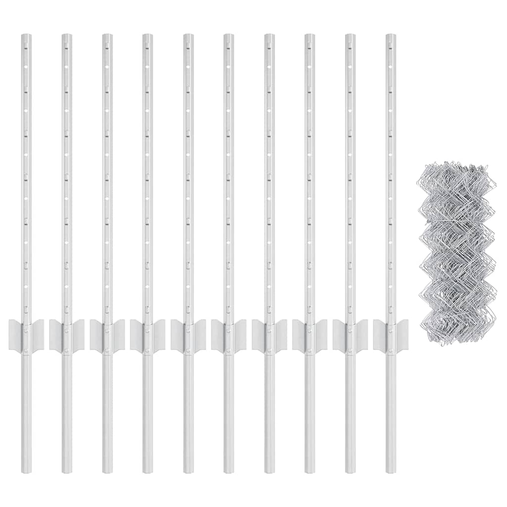 Zaun mit Pfosten Silber 0,6 x 10 m Stahl