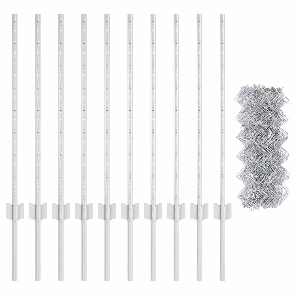 Zaun mit Pfosten Silber 0,8 x 10 m Stahl