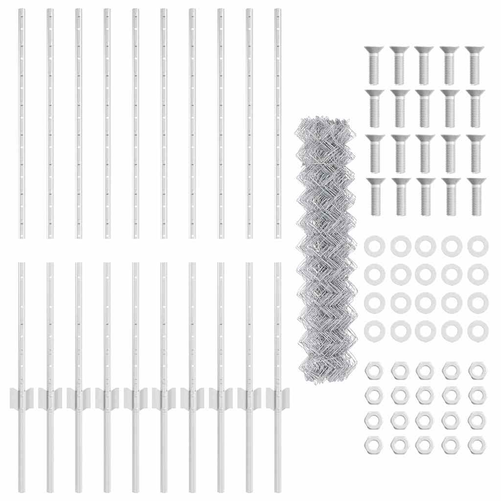 Zaun mit Pfosten Silber 1 x 10 m Stahl