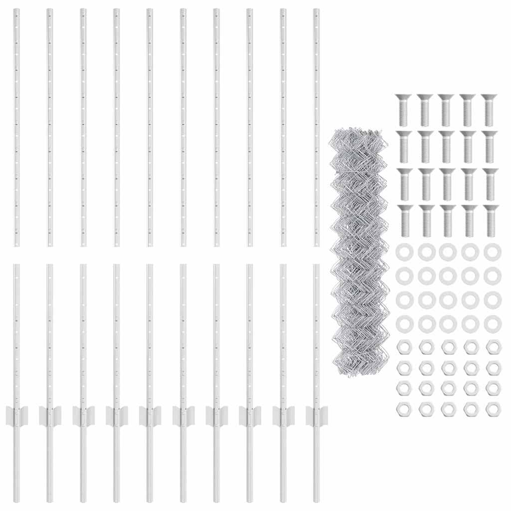 vidaXL Zaun mit Pfosten Silber 1,2 x 10 m Stahl
