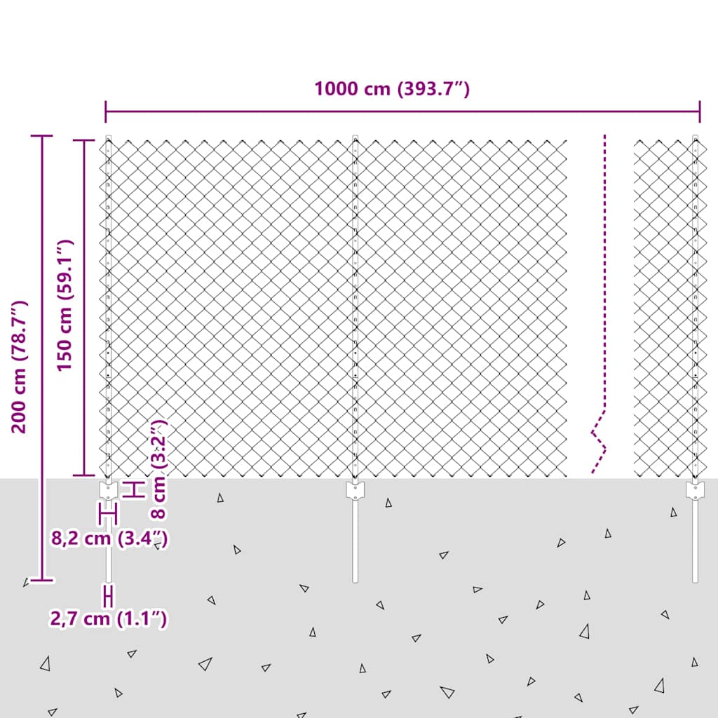 vidaXL Zaun mit Pfosten Silber 1,5 x 10 m Stahl
