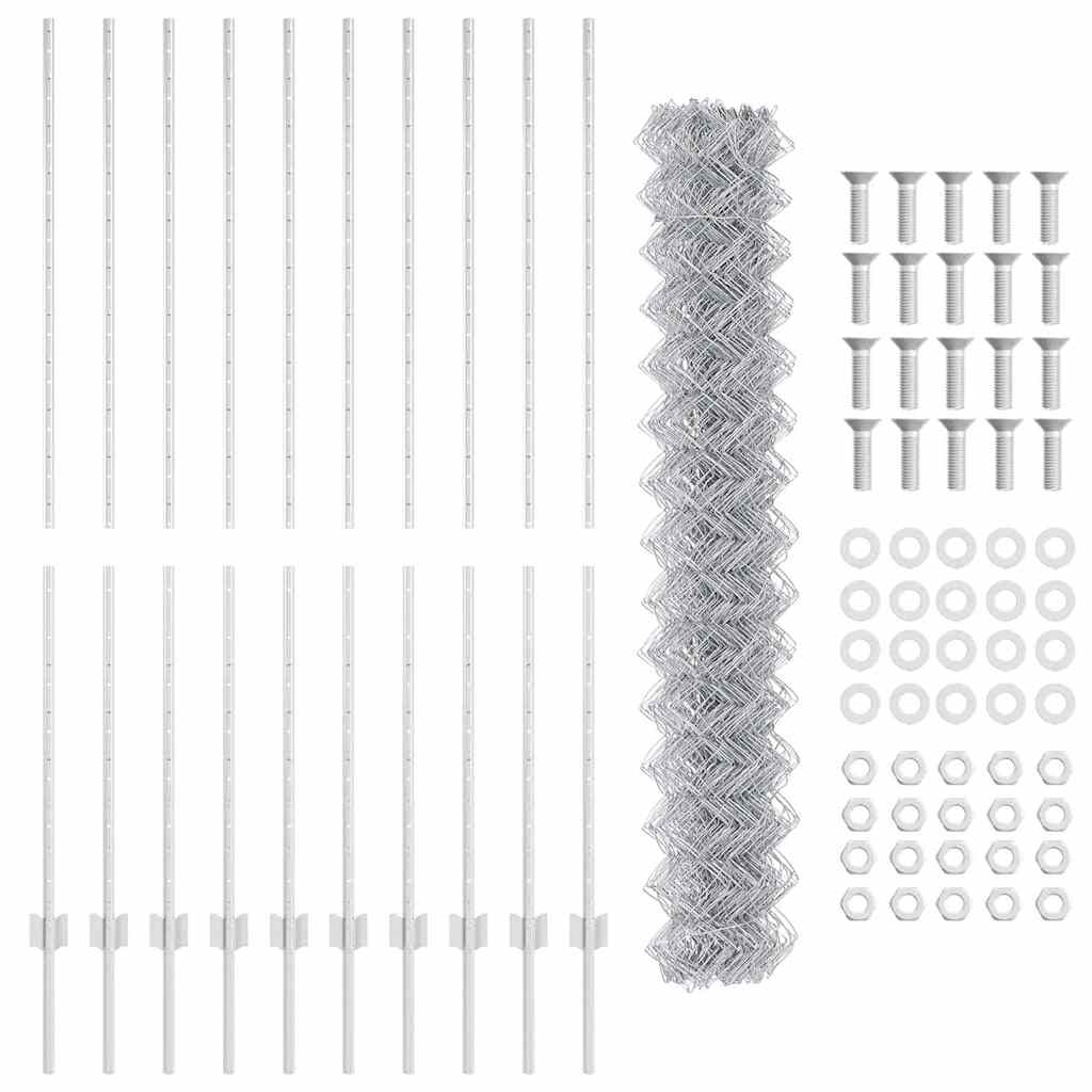 Zaun mit Pfosten Silber 1,6 x 10 m Stahl