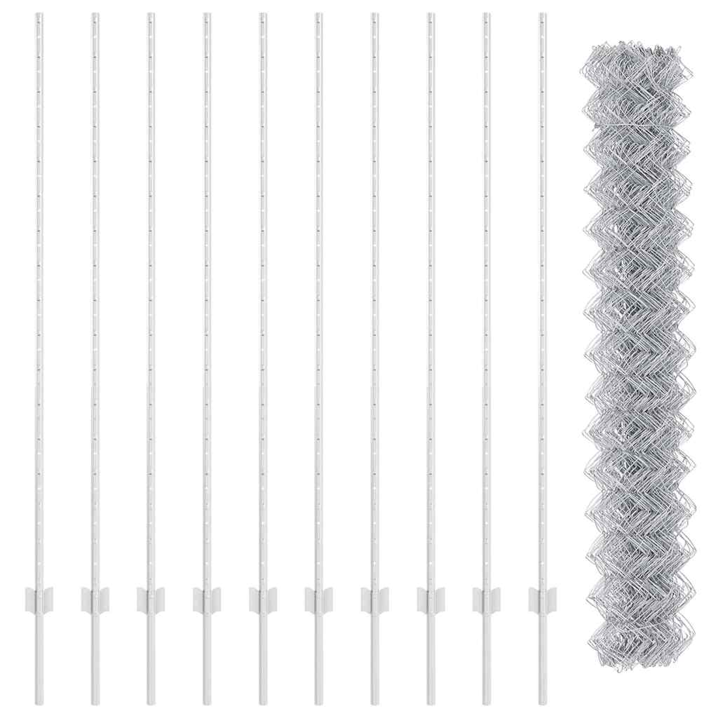 Zaun mit Pfosten Silber 1,6 x 10 m Stahl