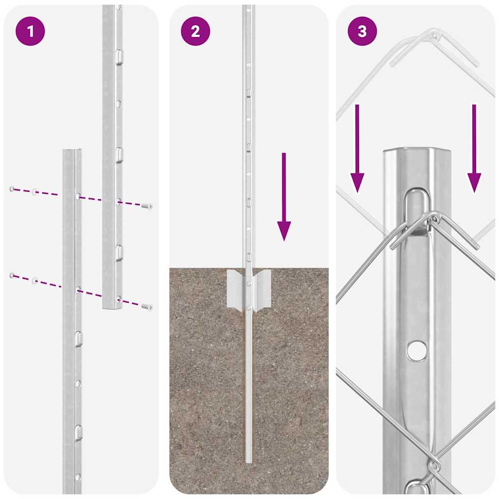 Zaun mit Pfosten Silber 1,6 x 10 m Stahl