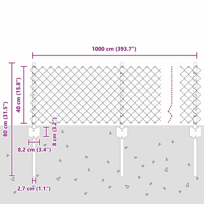 vidaXL Clôture avec poteaux argentée 0,4 x 25 m acier