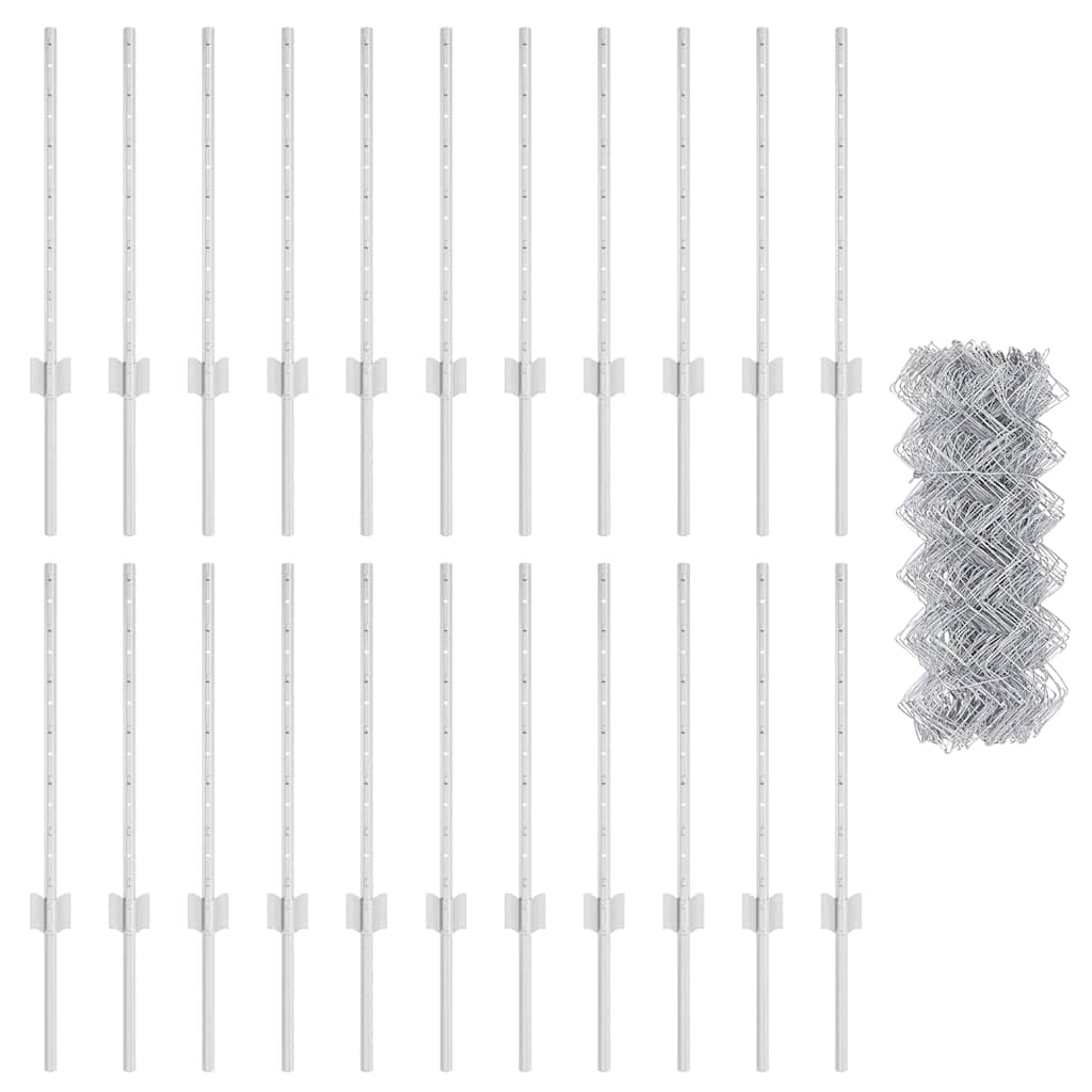 Zaun mit Pfosten Silber 0,6 x 25 m Stahl