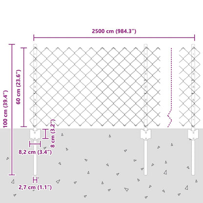 vidaXL Zaun mit Pfosten Silber 0,6 x 25 m Stahl