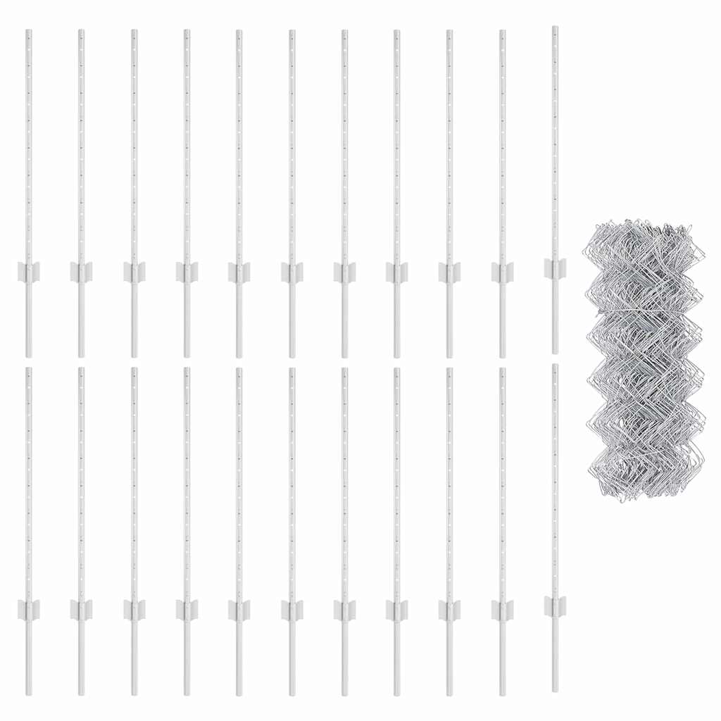 Zaun mit Pfosten Silber 0,8 x 25 m Stahl