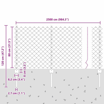 Zaun mit Pfosten Silber 0,8 x 25 m Stahl