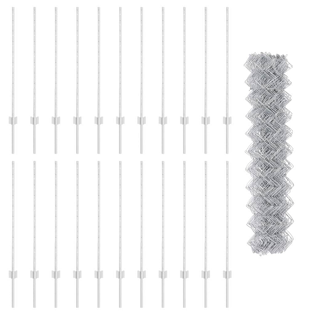 vidaXL Zaun mit Pfosten Silber 1 x 25 m Stahl