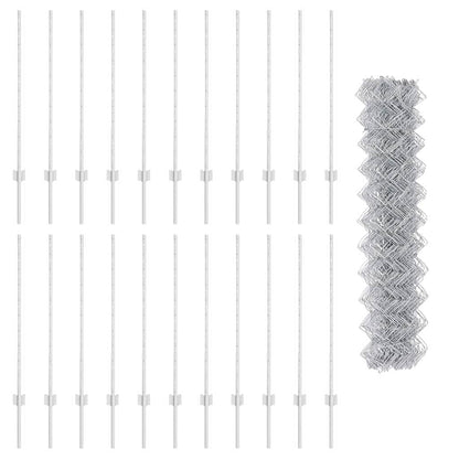 vidaXL Zaun mit Pfosten Silber 1 x 25 m Stahl