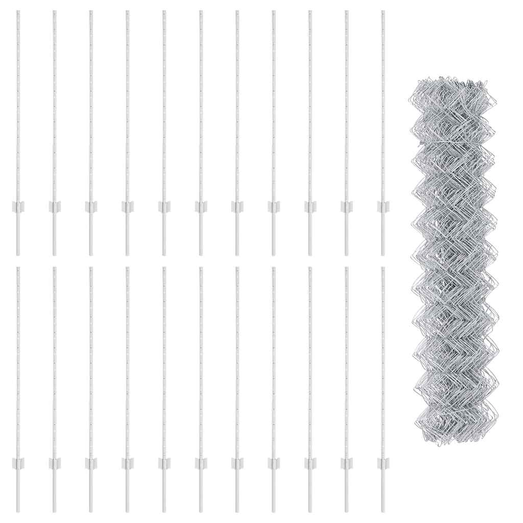 Zaun mit Pfosten Silber 1,2 x 25 m Stahl