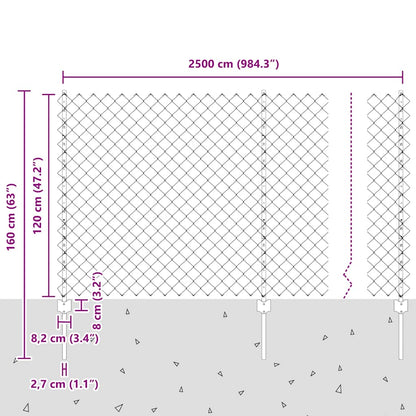vidaXL Zaun mit Pfosten Silber 1,2 x 25 m Stahl