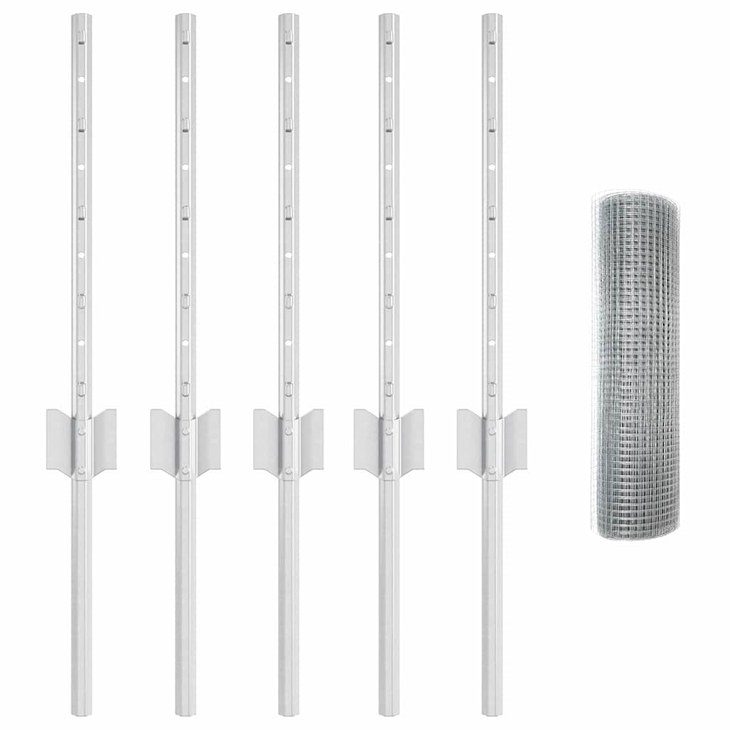 Zaun mit Pfosten Silber 0,4 x 10 m Stahl