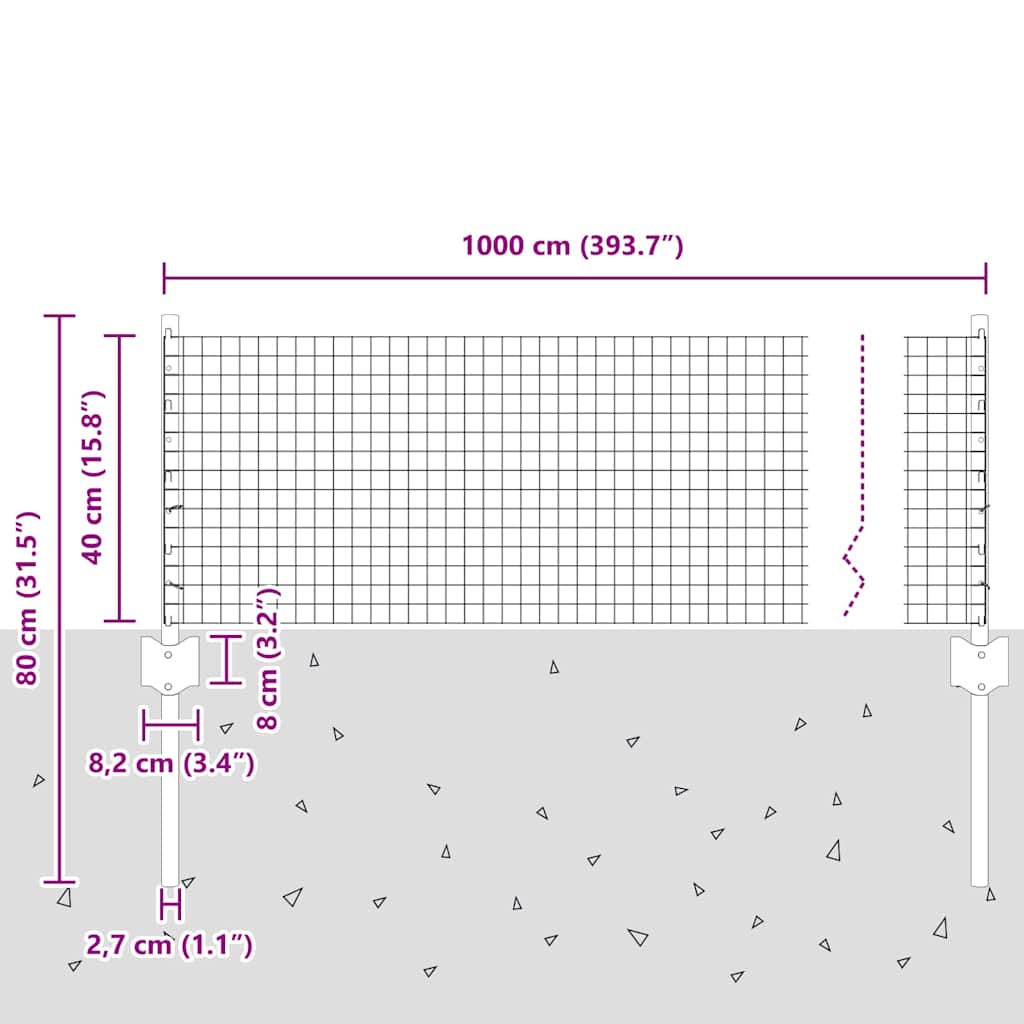 Zaun mit Pfosten Silber 0,4 x 10 m Stahl