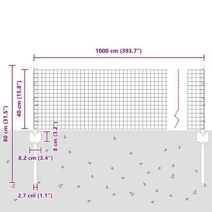 Zaun mit Pfosten Silber 0,4 x 10 m Stahl