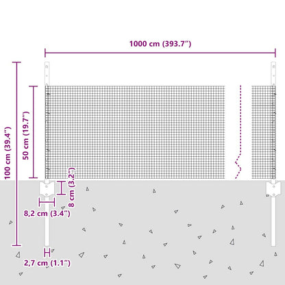 Zaun mit Pfosten Silber 0,5 x 10 m Stahl