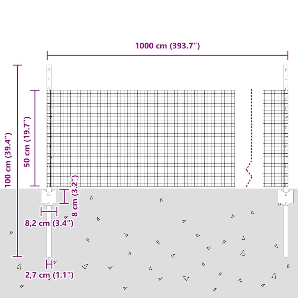 Zaun mit Pfosten Silber 0,5 x 10 m Stahl