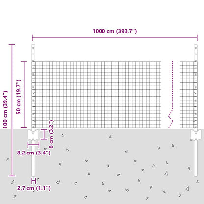 Zaun mit Pfosten Silber 0,5 x 10 m Stahl