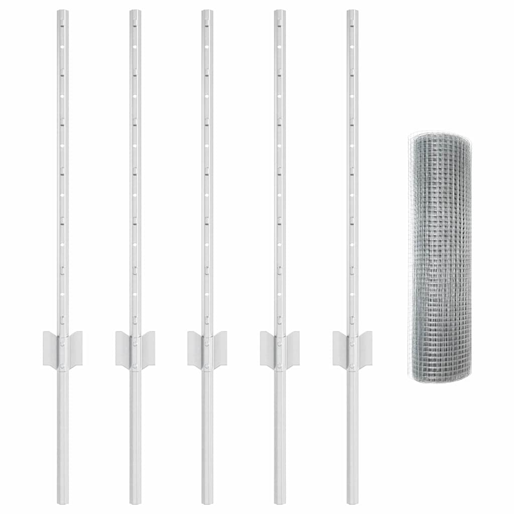 Zaun mit Pfosten Silber 0,6 x 10 m Stahl