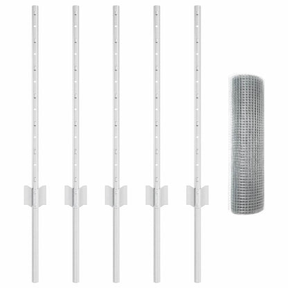 Zaun mit Pfosten Silber 0,6 x 10 m Stahl