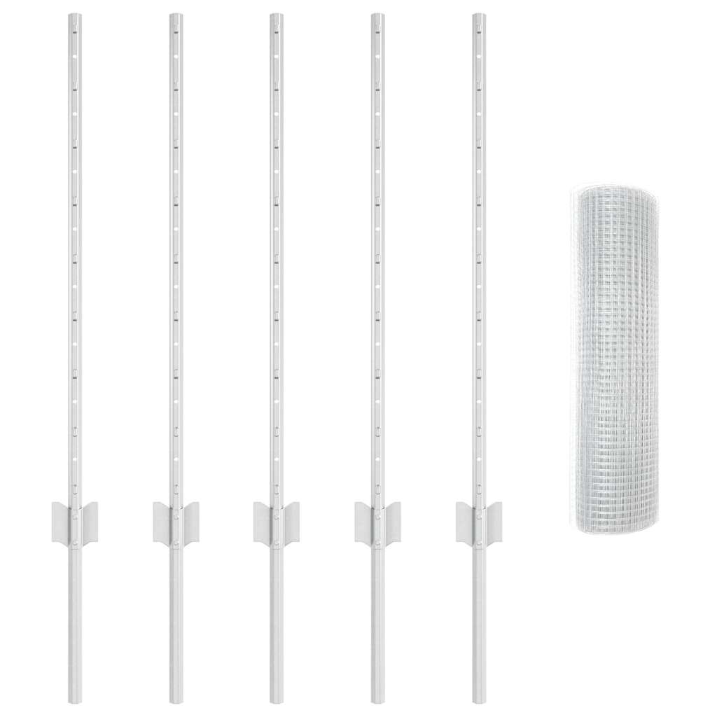 Zaun mit Pfosten Silber 0,8 x 10 m Stahl